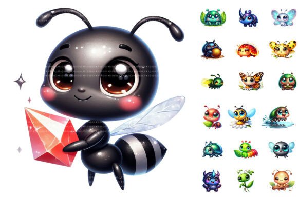 Adorable Insect Art: The 50 Kawaii Baby Bugs PNG Bundle