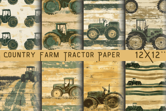 Country Farm Tractor Paper: Rustic Digital Scrapbook Backgrounds