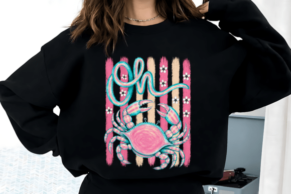 Oh Crab PNG: Pink and Blue Coastal Crab Design