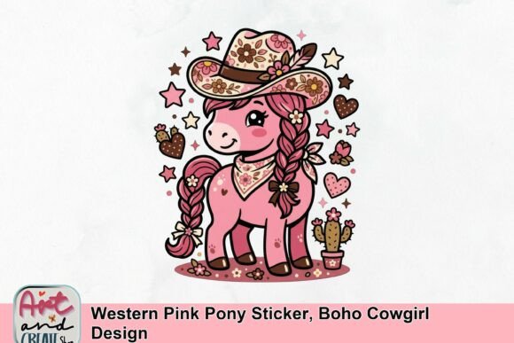 Western Pink Pony Sticker: A Boho Cowgirl Design for Creative Projects